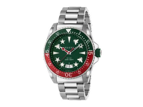 orologi gucci cinghietta verde e striscia rossa|Orologio Gucci Dive, 40 mm in gomma verde e rossa .